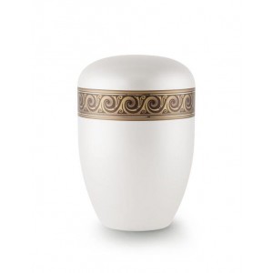 Biodegradable Urn (White with Bronze Wave Border)